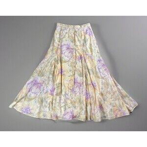 Vintage 80s Ann Taylor Yellow Floral Lined Button Up Skirt Women’s Size 6